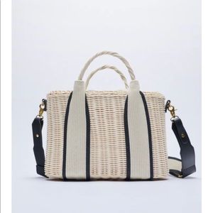 Zara woven tote with handles NWT